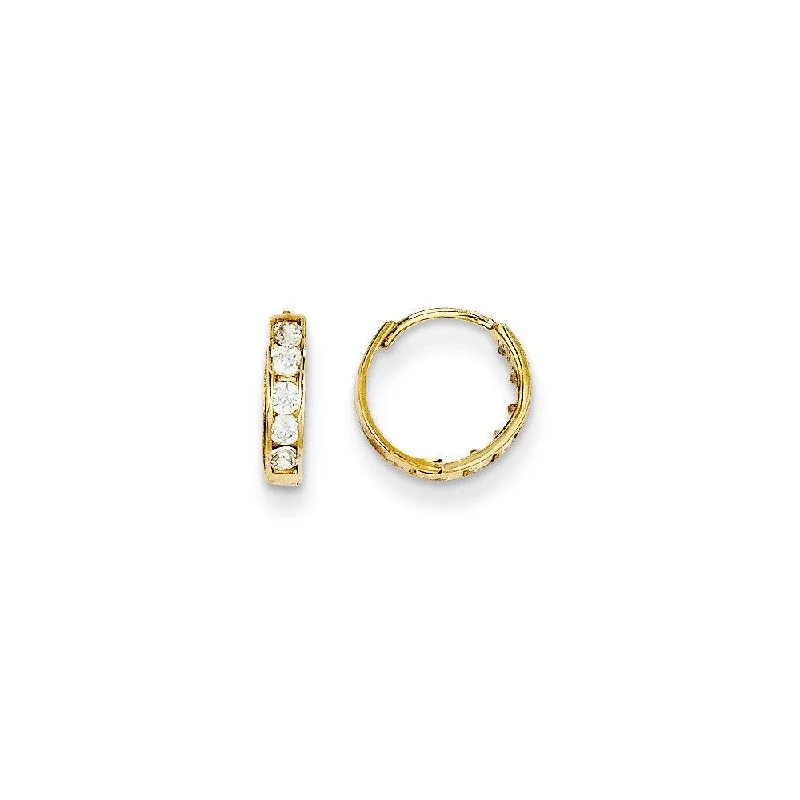 women’s huggie earrings-Madi K Kid's 14k  CZ Hinged Hoop Earrings