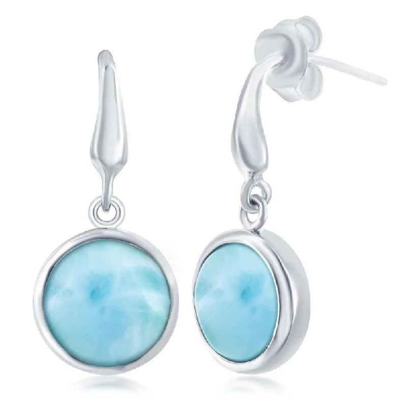 women’s art deco earrings-Sterling Silver Round Larimar Earrings