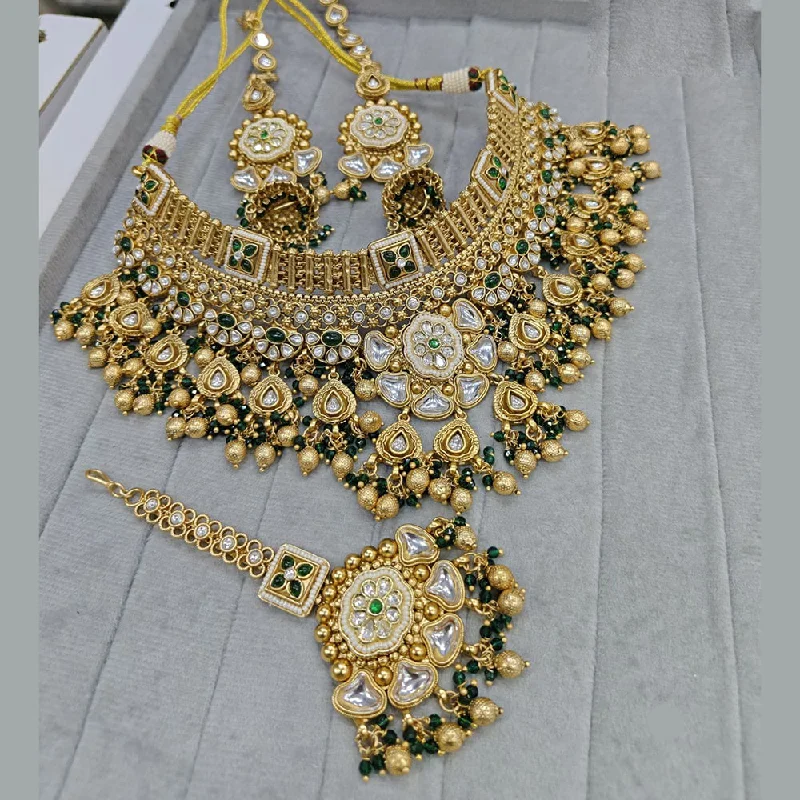 women’s gold necklace-JCM Gold Plated Kundan Stone And Pearls Choker Necklace Set