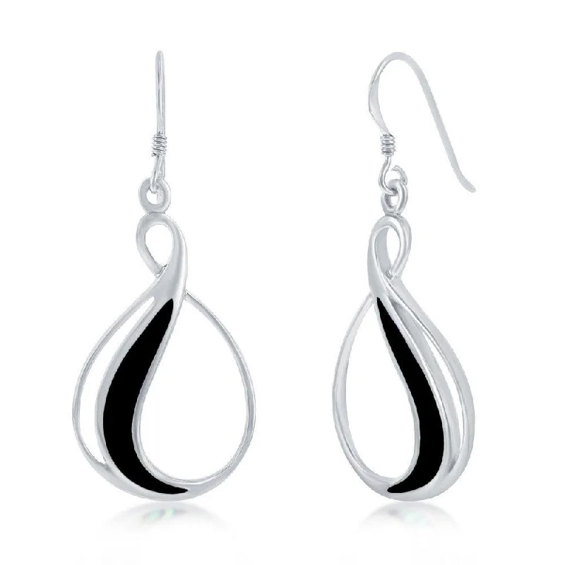 women’s diamond teardrop earrings-Sterling Silver Pear Shaped Created Onyx Earrings