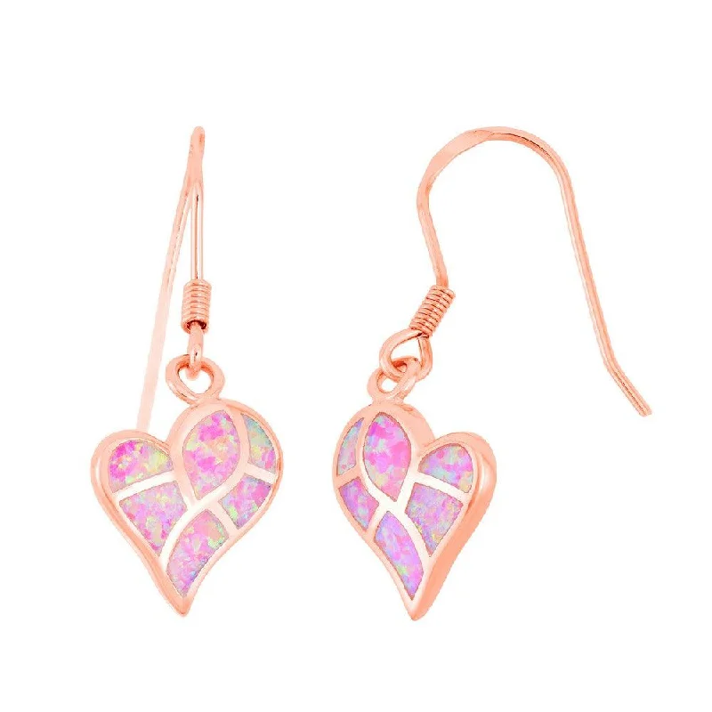 women’s diamond earrings-Sterling Silver Pink Inlay Heart Mosaic Earrings