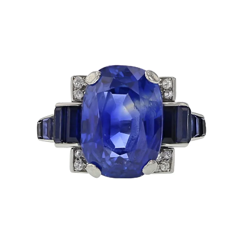 Art Deco Ceylon Blue Sapphire and Diamond Ring