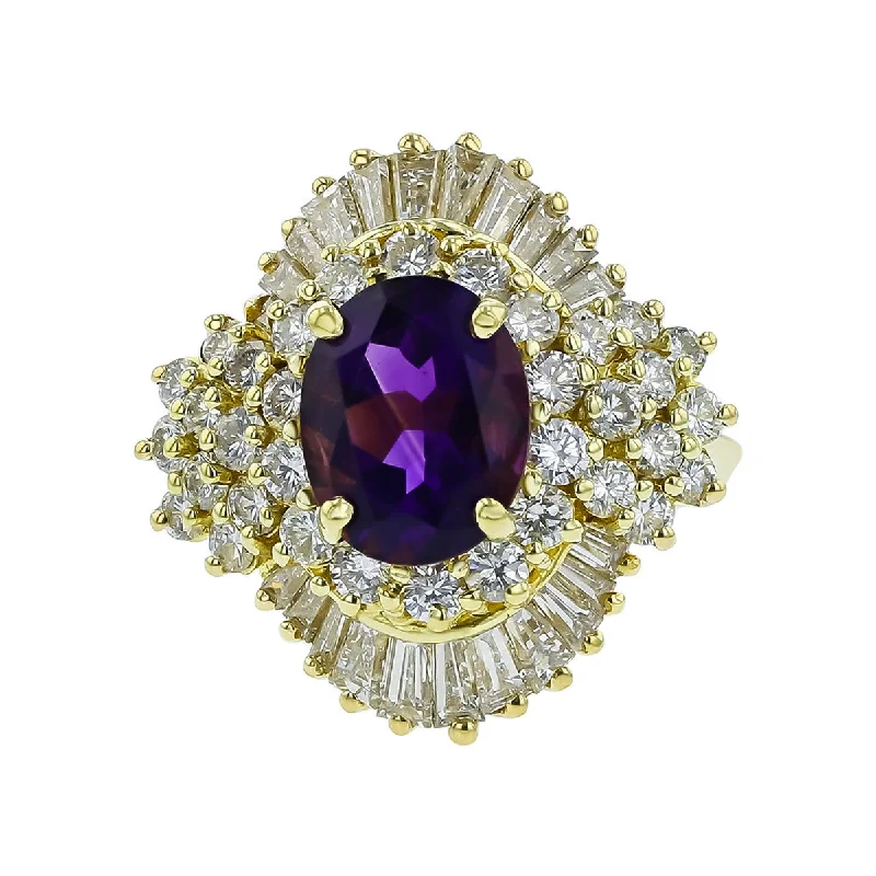 18K Yellow Gold Amethyst and Diamond Ring