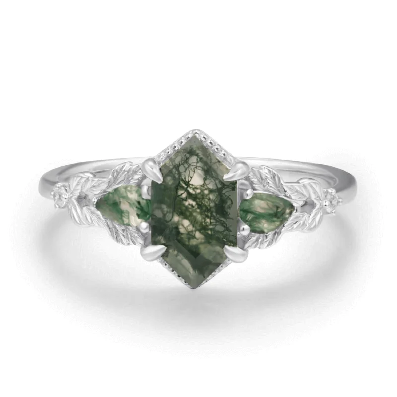 women’s cocktail gemstone ring-Gardenia Moss Agate Ring