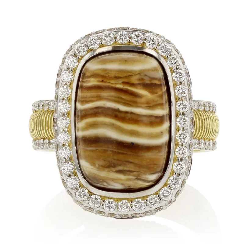 Serpentine Brown Zircon and Diamond Ring