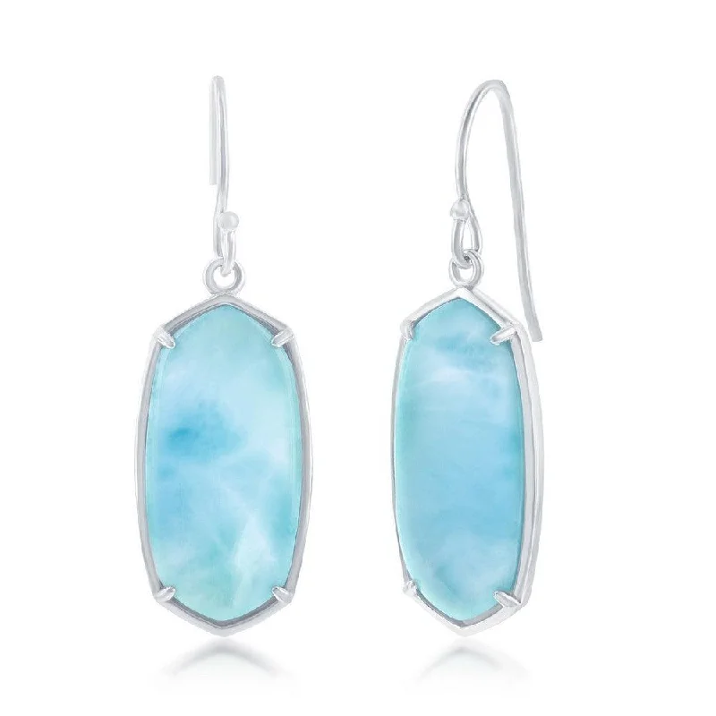 women’s elegant earrings-Sterling Silver Hexagon Larimar Dangle Earrings