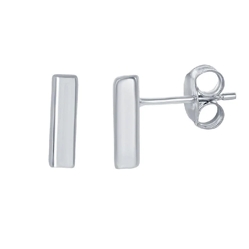 women’s diamond earrings-Sterling Silver Small Bar Stud Earrings