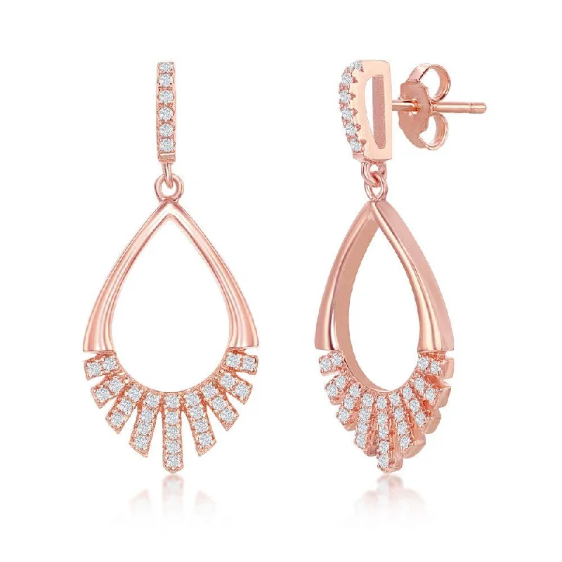 women’s gold drop earrings-Sterling Silver Rose Gold Plated Pear-Shaped CZ Earrings