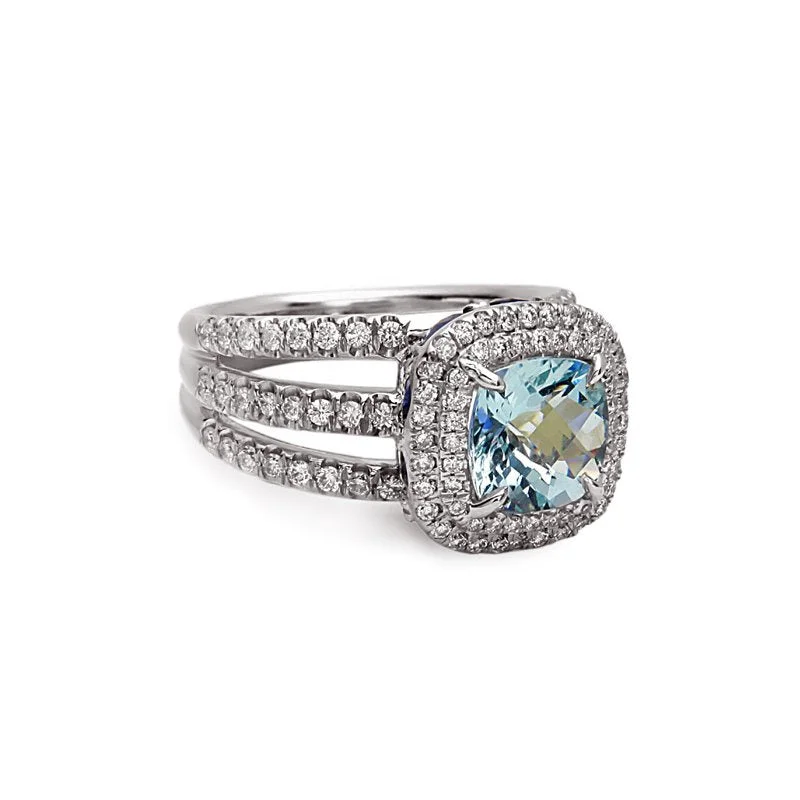 Pastel Aquamarine, Sapphire and Diamond Ring