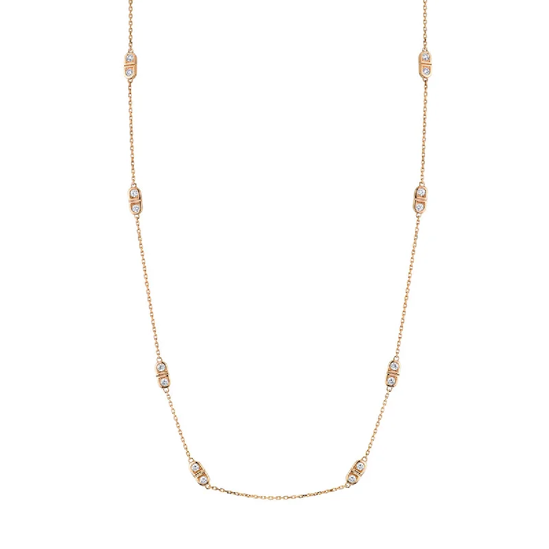 women’s gold necklace-Scallop Silhouette Diamond Station Necklace