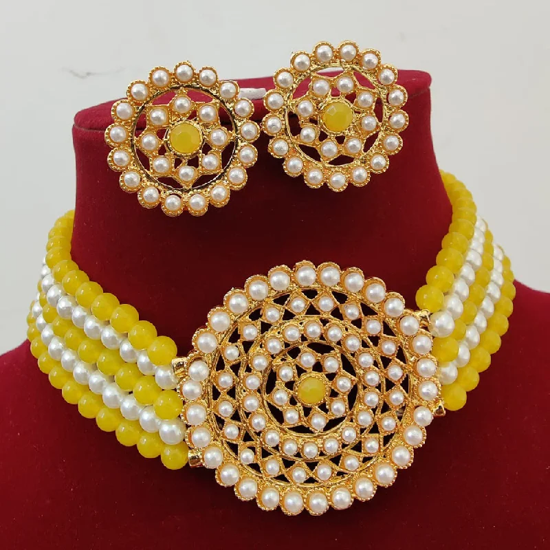 women’s pendant necklace-Darshana Jewels Gold Plated Pearl & Beads Choker Necklace Set