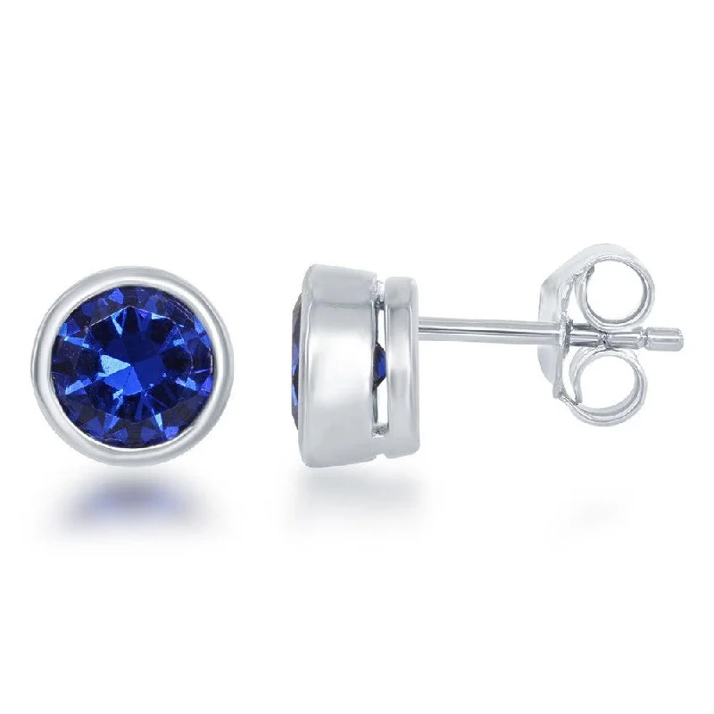 women’s hoop earrings-Sterling Silver Blue Sapphire Stud Earrings