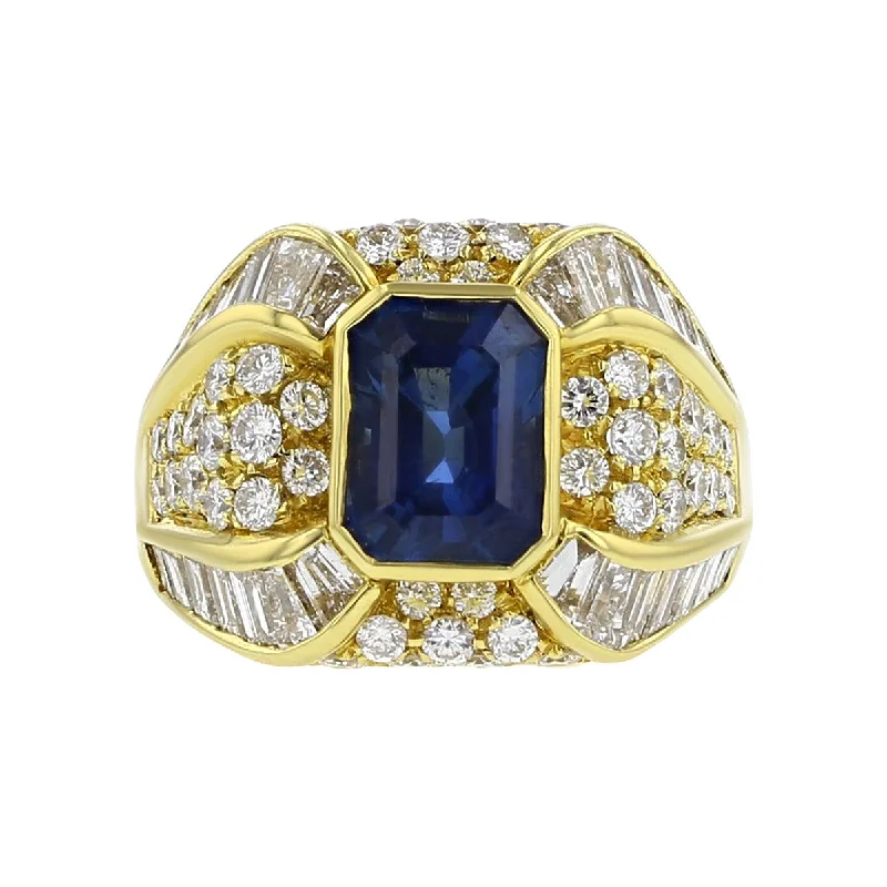 RCM Emerald-cut Blue Sapphire and Diamond Ring