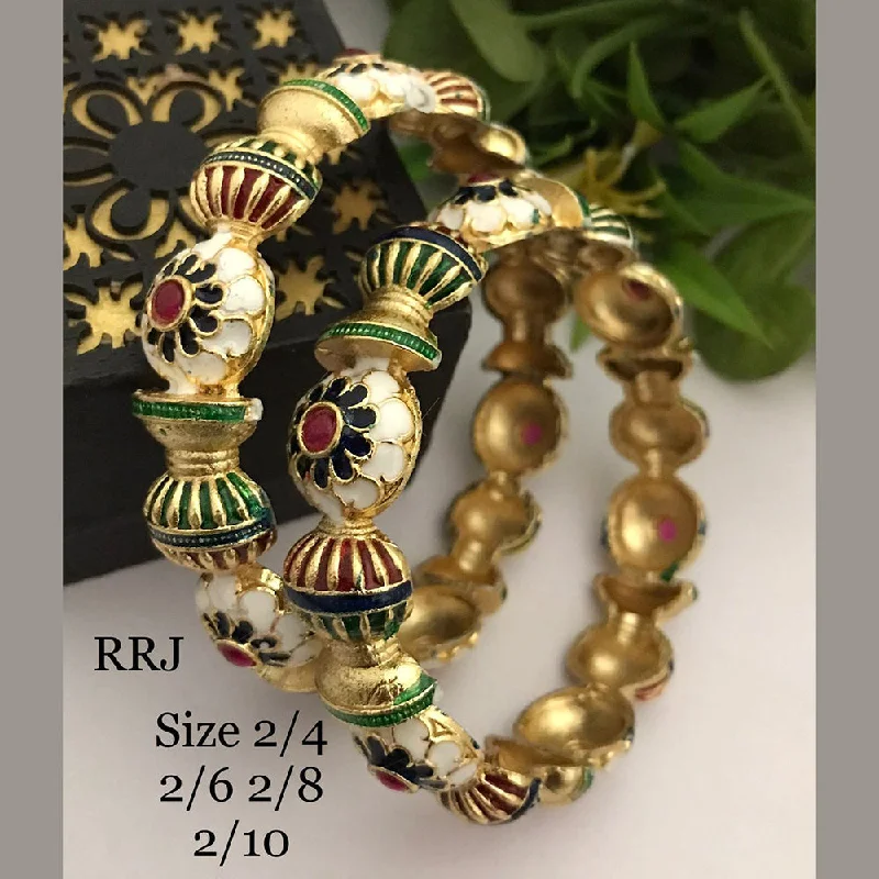 women’s engagement rings with rubies-women’s romantic bracelet-FS Collection Gold Plated Pota Stone Meenakari Bangle Set