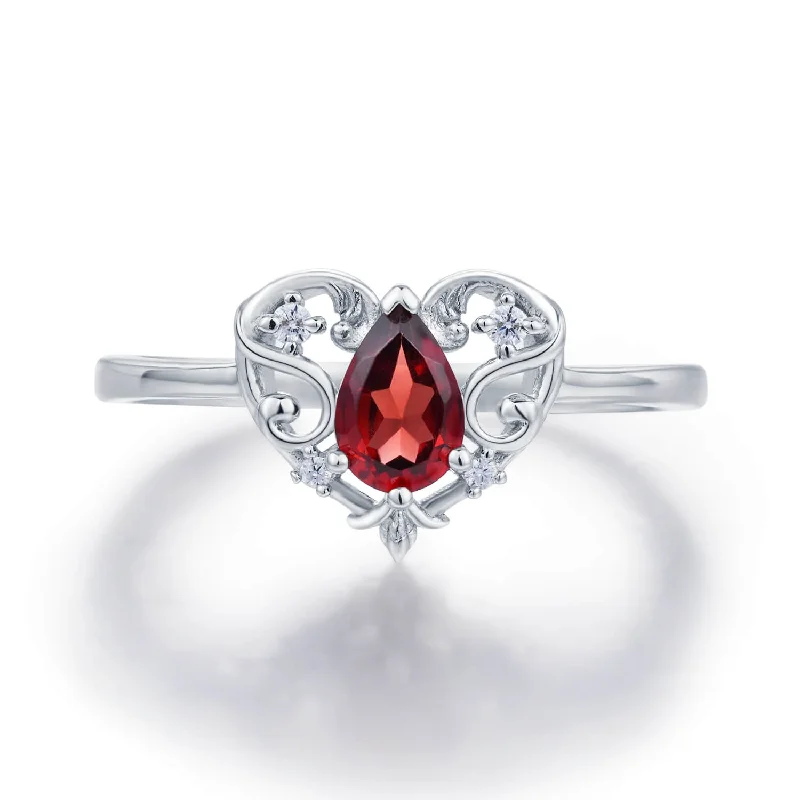 women’s vintage engagement ring-Rosy Heart Mozambique Garnet Ring