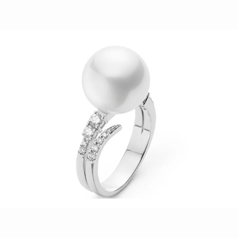 Classic White South Sea Cultured Pearl and Diamond Ring