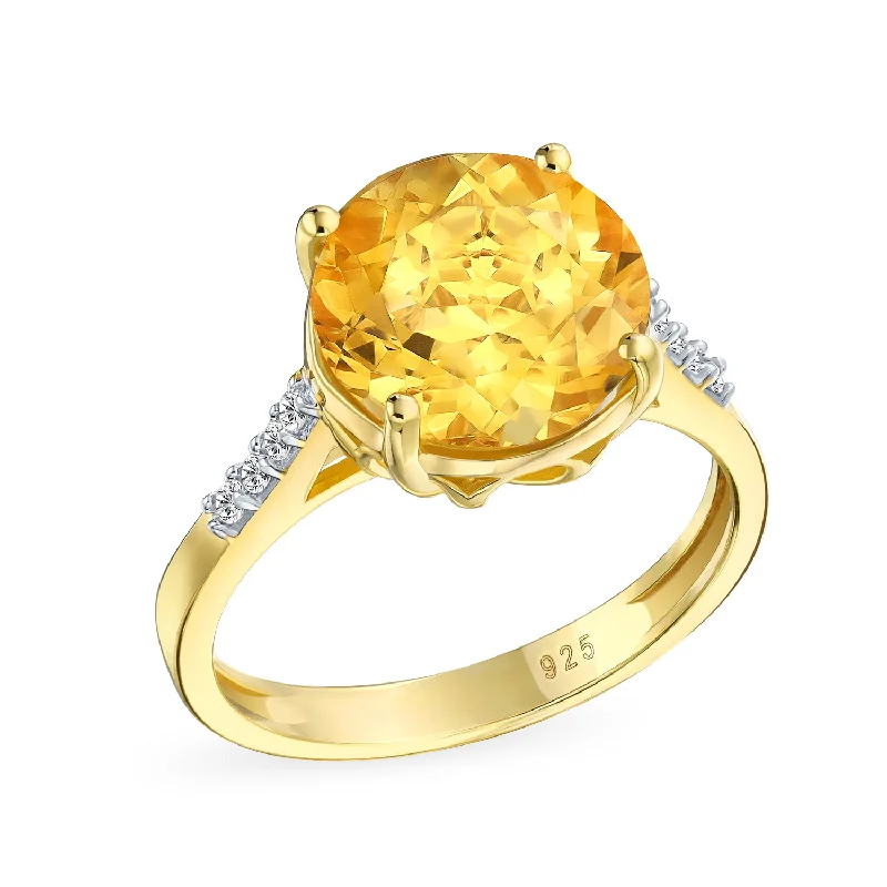 women’s platinum ring-Classic 3CT Oval Citrine Silver Ring 14K Gold Plated November Birthstone