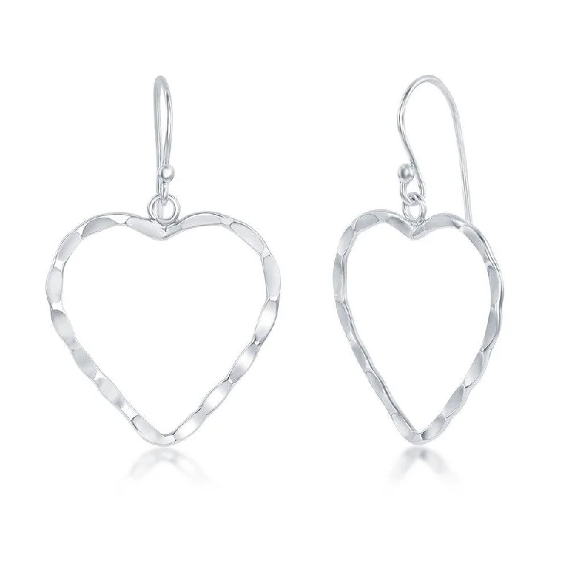 women’s infinity earrings-Sterling Silver Hammered Heart Earrings