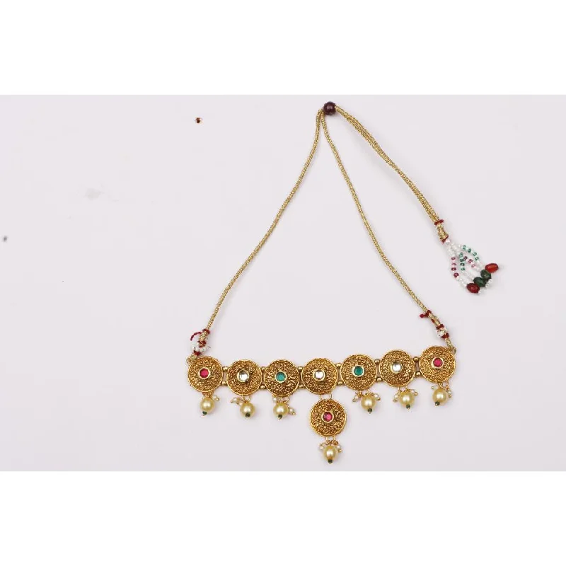 women’s diamond heart necklace-Darshana Jewels Gold Plated Pota Stone Choker Necklace Set