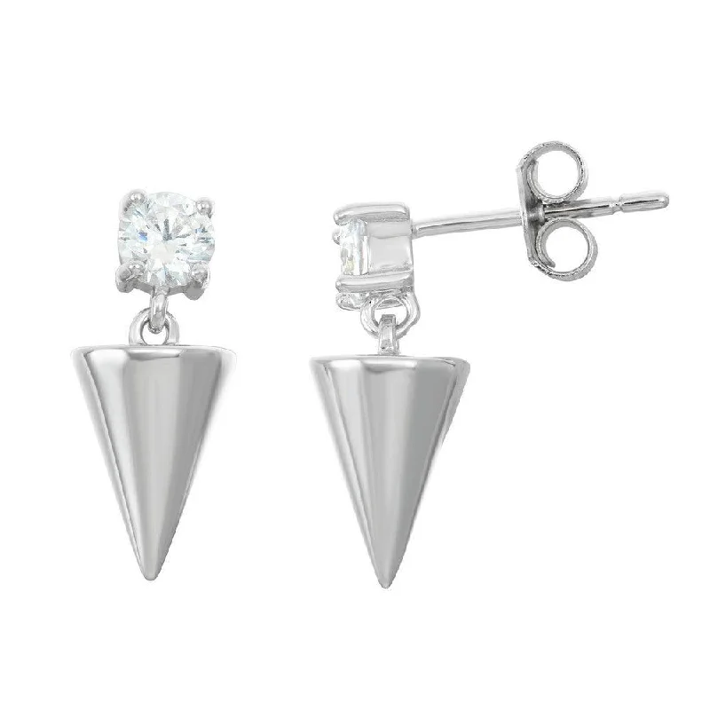 women’s gold earrings-Sterling Silver Round CZ Shiny Triangle Earrings