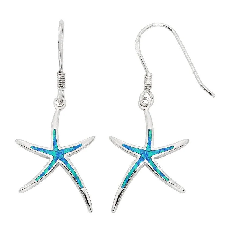 women’s gemstone chandelier earrings-Sterling Silver Blue Inlay Opal Starfish Earrings