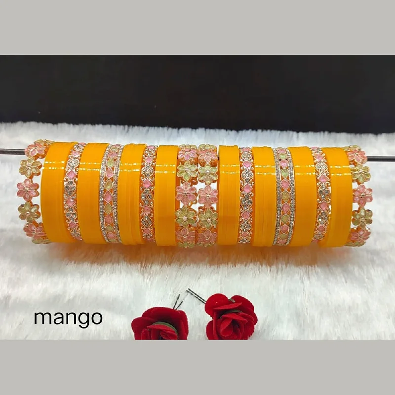 women’s designer engagement rings-women’s diamond bangle-Lucentarts Jewellery Acrylic Kundan Stone Gold Plated Bangles Set