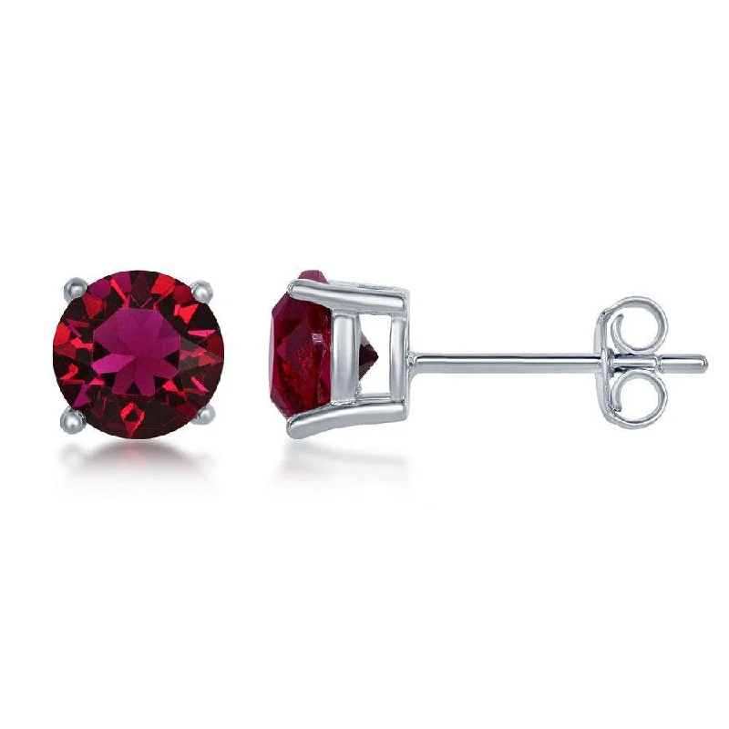 women’s sterling silver earrings-Sterling Silver 6mm Red Ruby Stud Earrings