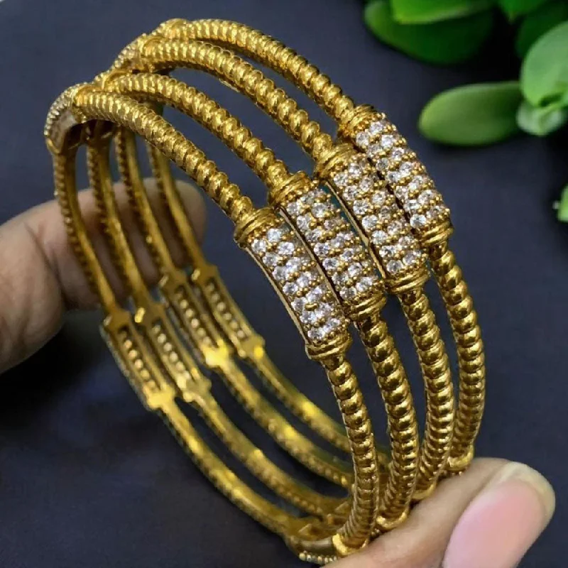 women’s diamond engagement rings for women-women’s heart-shaped bracelet-Sona Creation Gold Plated Pota Stone Bangle Set