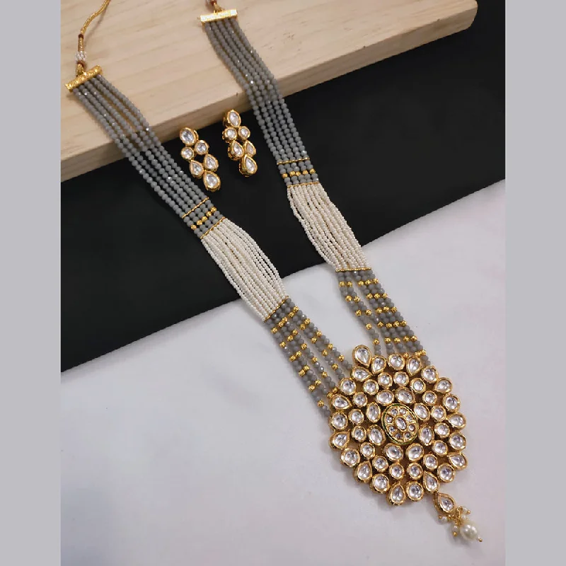 women’s silver necklace-SNERA Gold Plated Kundan Stone And Pearls Long Necklace Set