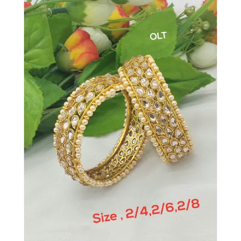 women’s engagement rings with emeralds-women’s matching bangles-Sai Fashion Gold Plated Kundan Stone & Pearl Bangles