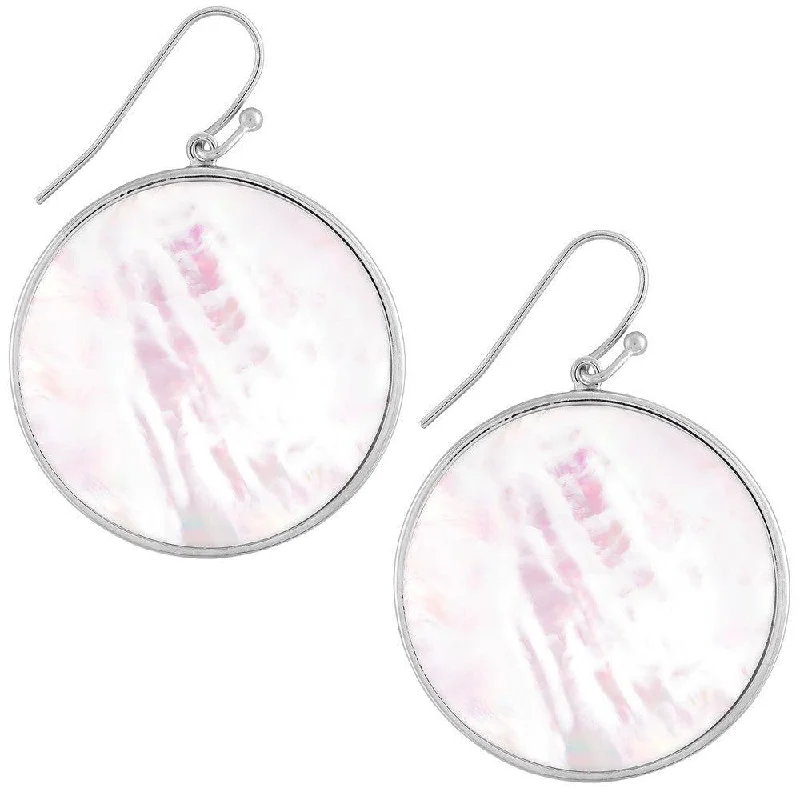 women’s nature-inspired earrings-Sterling Silver Large Round White MOP Earrings