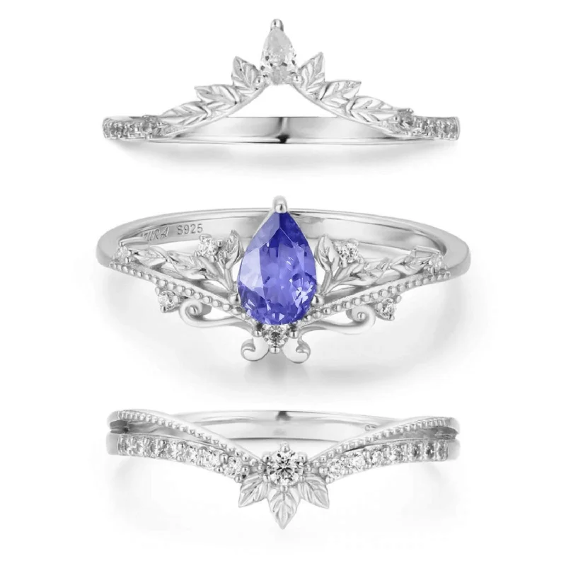 women’s adjustable gemstone ring-Lotus Tanzanite©, Abloom, and Woodland Ring Set