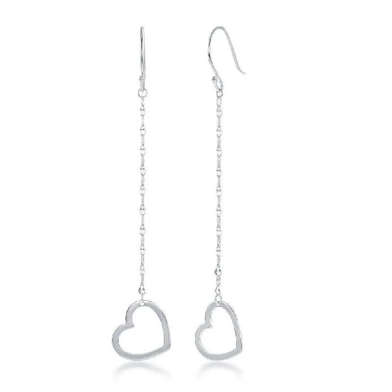 women’s silver hoop earrings-Sterling Silver Fancy Chain Open Heart Earrings