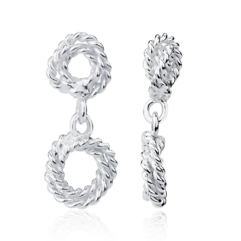 women’s chain earrings-Sterling Silver Double Rope Open Circle Earrings