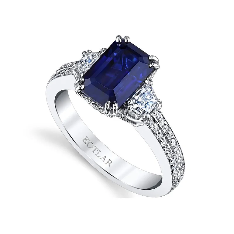 Platinum Emerald-Cut Sapphire and Diamond Ring