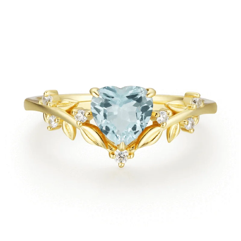 women’s pearl engagement ring-Heart’s Desire Aquamarine Ring (Yellow Gold)©