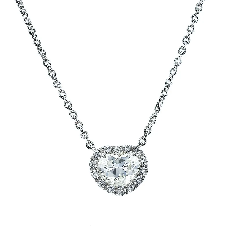 women’s tennis necklace-Salavetti Diamond Halo Heart Pendant Necklace