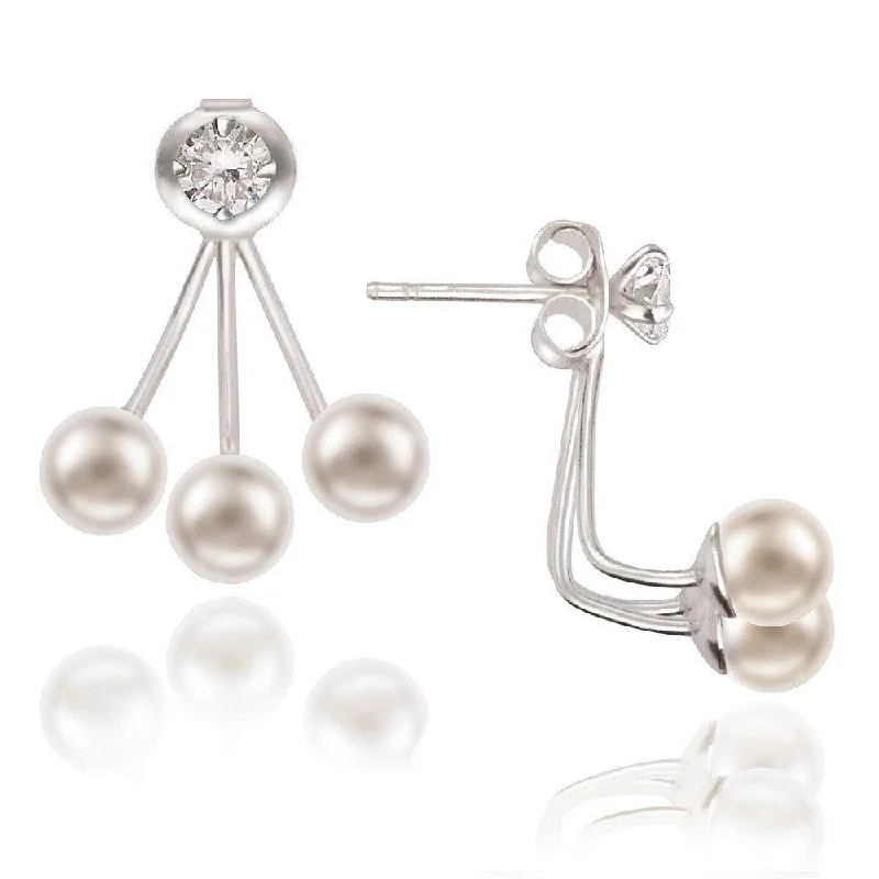 women’s square earrings-Sterling Silver CZ Front with Pearl Back Earrings