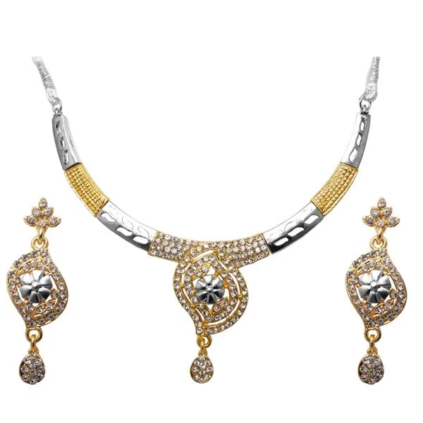 women’s pearl necklace-Kriaa Austrian Stone Floral Design 2Tone Necklace Set