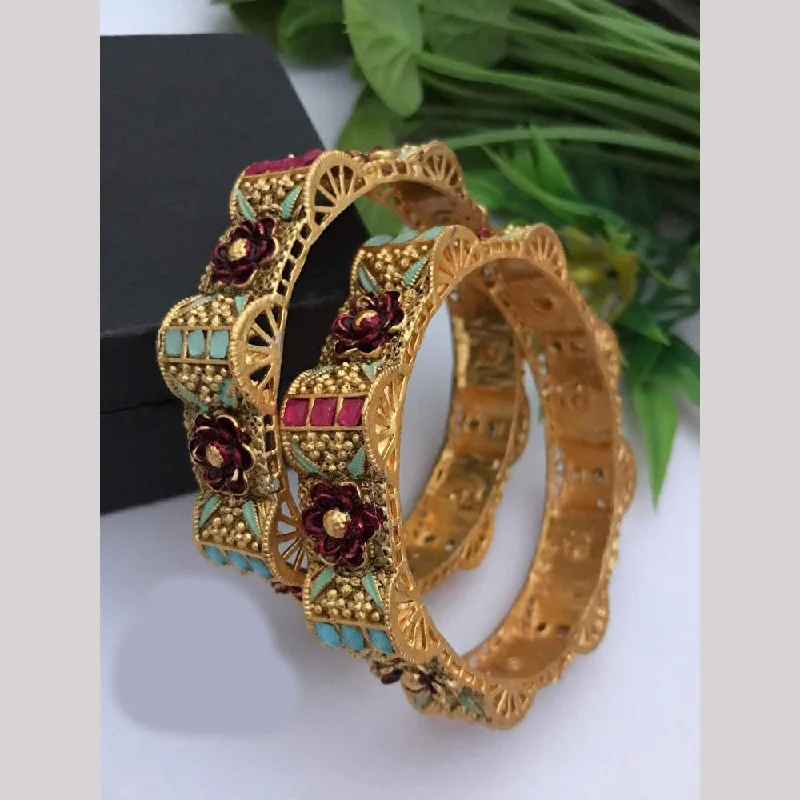 women’s engagement rings with rose gold accents-women’s fancy bangle-FS Collections Gold Plated Meenakari Bangles Set