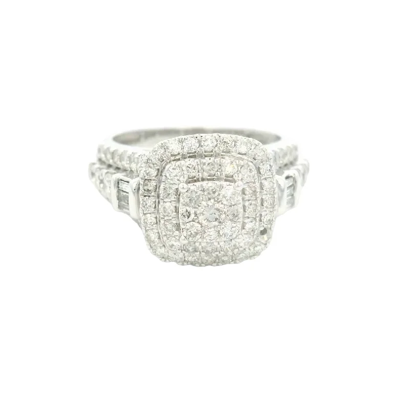 14K White Gold Double Halo 1 ½ cttw Diamond Ring