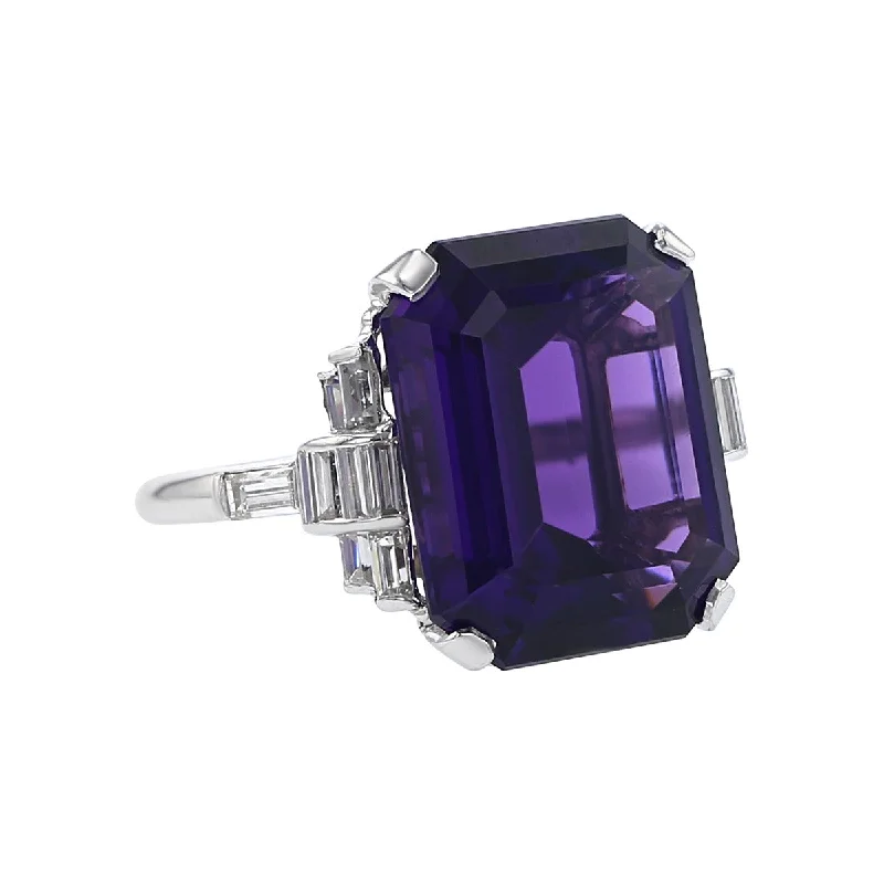 Platinum Octagonal Amethyst and Diamond Ring