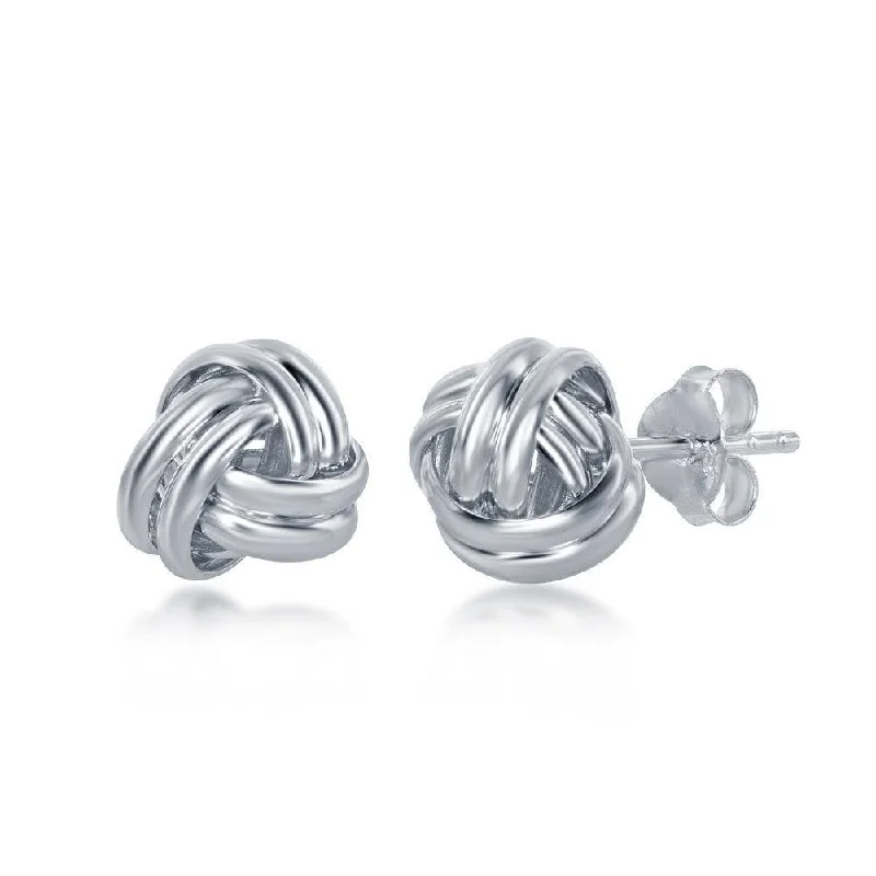 women’s butterfly earrings-Sterling Silver Double Wire Love Knot Stud Earrings