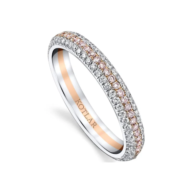 3 Row Diamond Ring with Fancy Pink Melee Center Row