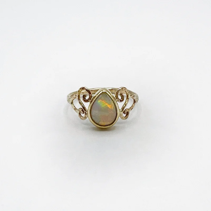 women’s purple gemstone ring-Pear Opal Golden Swirls Ring