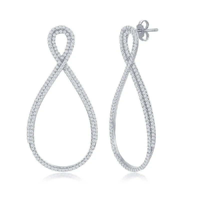 women’s rose quartz earrings-Sterling Silver Infinity Design Micro Pave Earrings