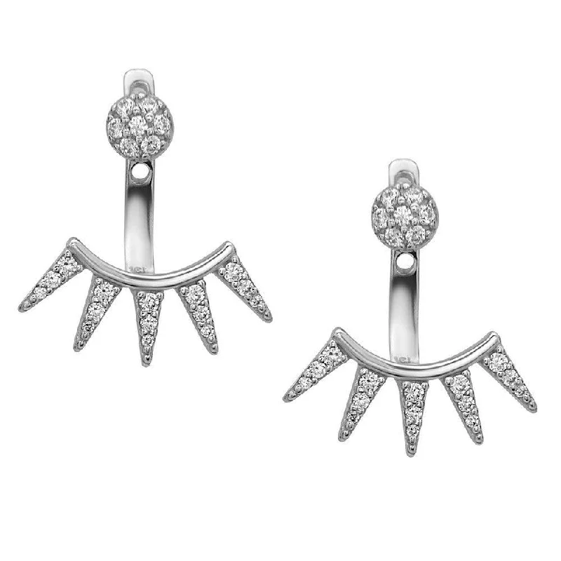 women’s boho earrings-Sterling Silver Spiked CZ Back and Front Earrings