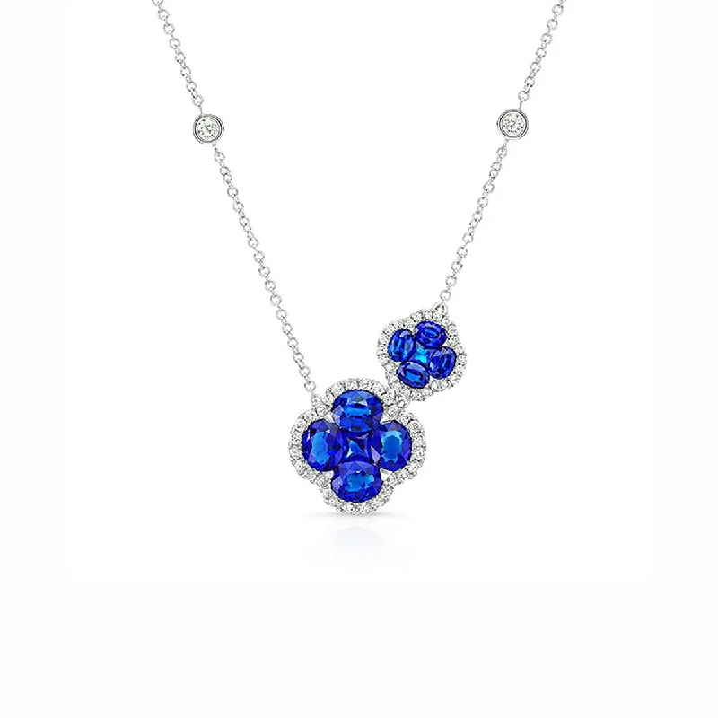 women’s diamond tennis necklace-Sapphire and Diamond Necklace