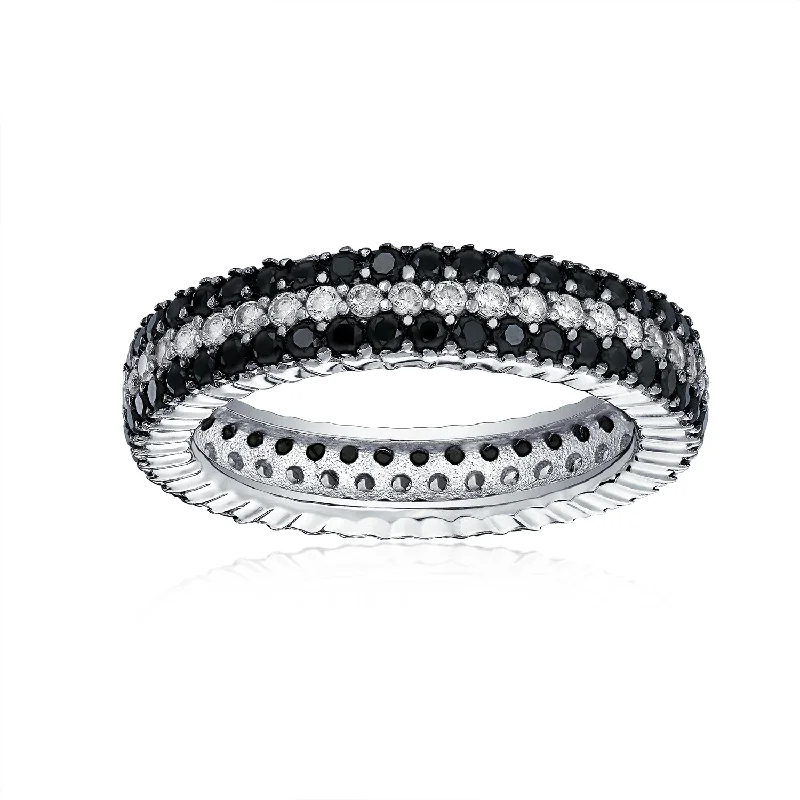 women’s men’s ring-Pave Cubic Zirconia Cocktail Statement Ring Two-Tone Black & White Eternity Band