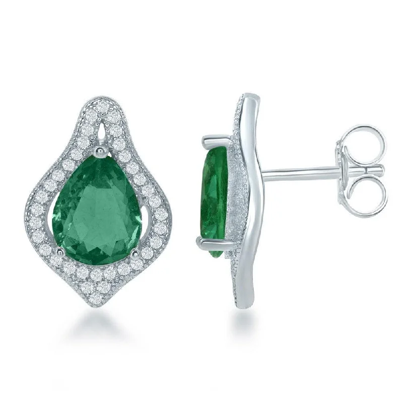 women’s crystal chandelier earrings-Sterling Silver Simulated Emerald Teardrop Earrings